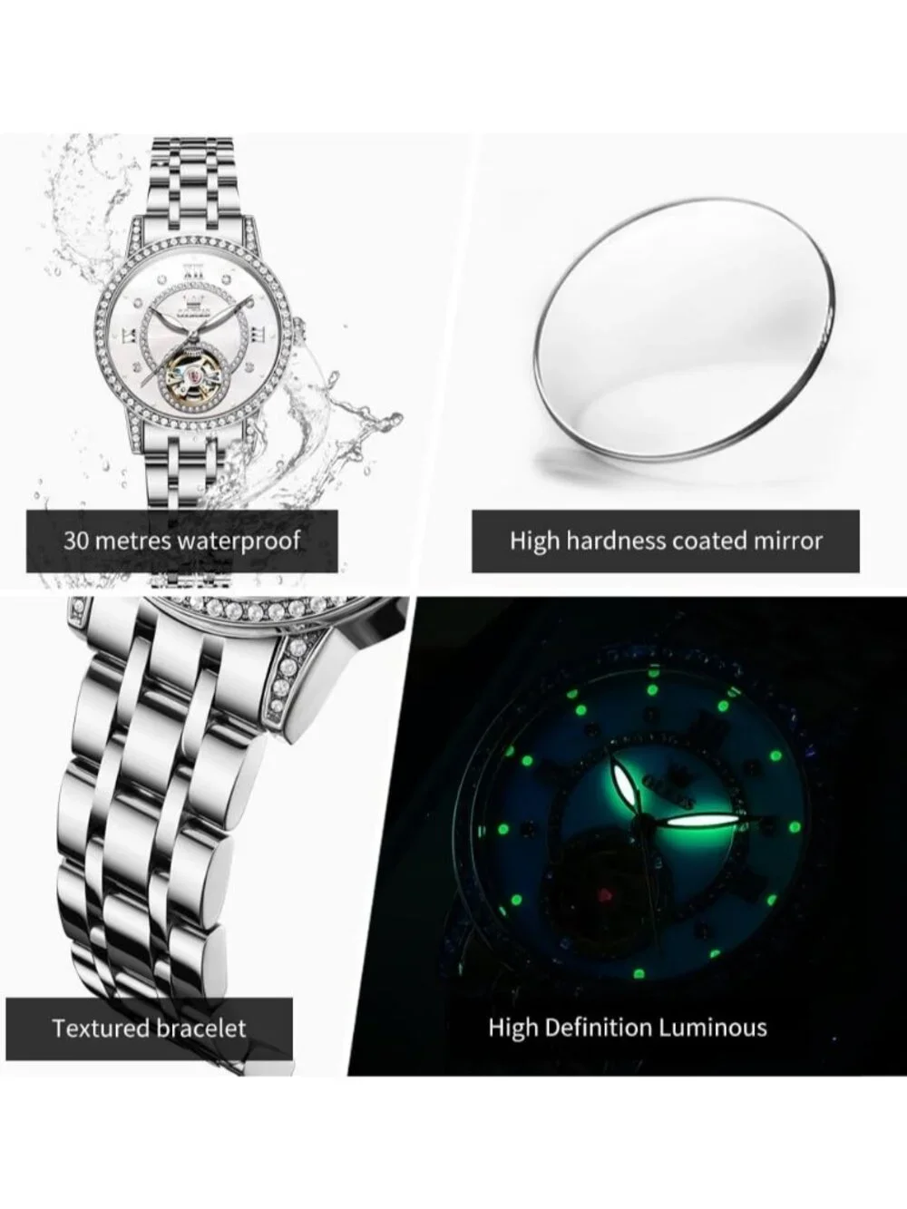 Women’s White Automatic Starry Sky Diamond Bezel Luxury Mechanical Wrist Watch